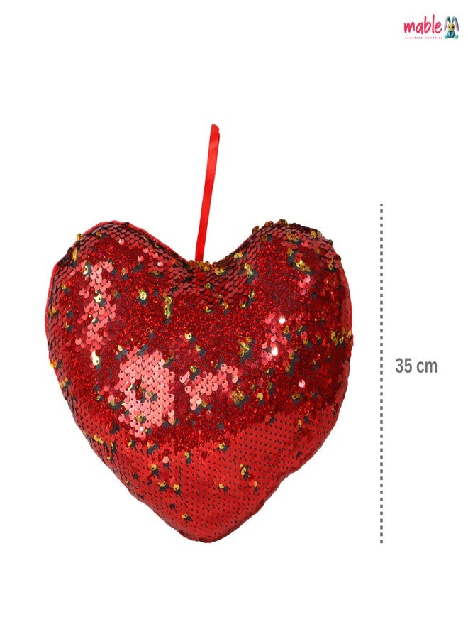 MABLE وسادة مابل على شكل قلب مزينة بالترتر قابلة للعكس | وسادة مخملية ناعمة للبنات والأولاد | هدية عيد الحب للأزواج، الحبيبة والحبيب | ديكور منزلي | وسادة قلب مزخرفة (35 سم) - Image 2